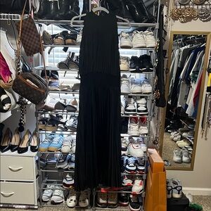 MARINA Black Pleated Maxi Dress